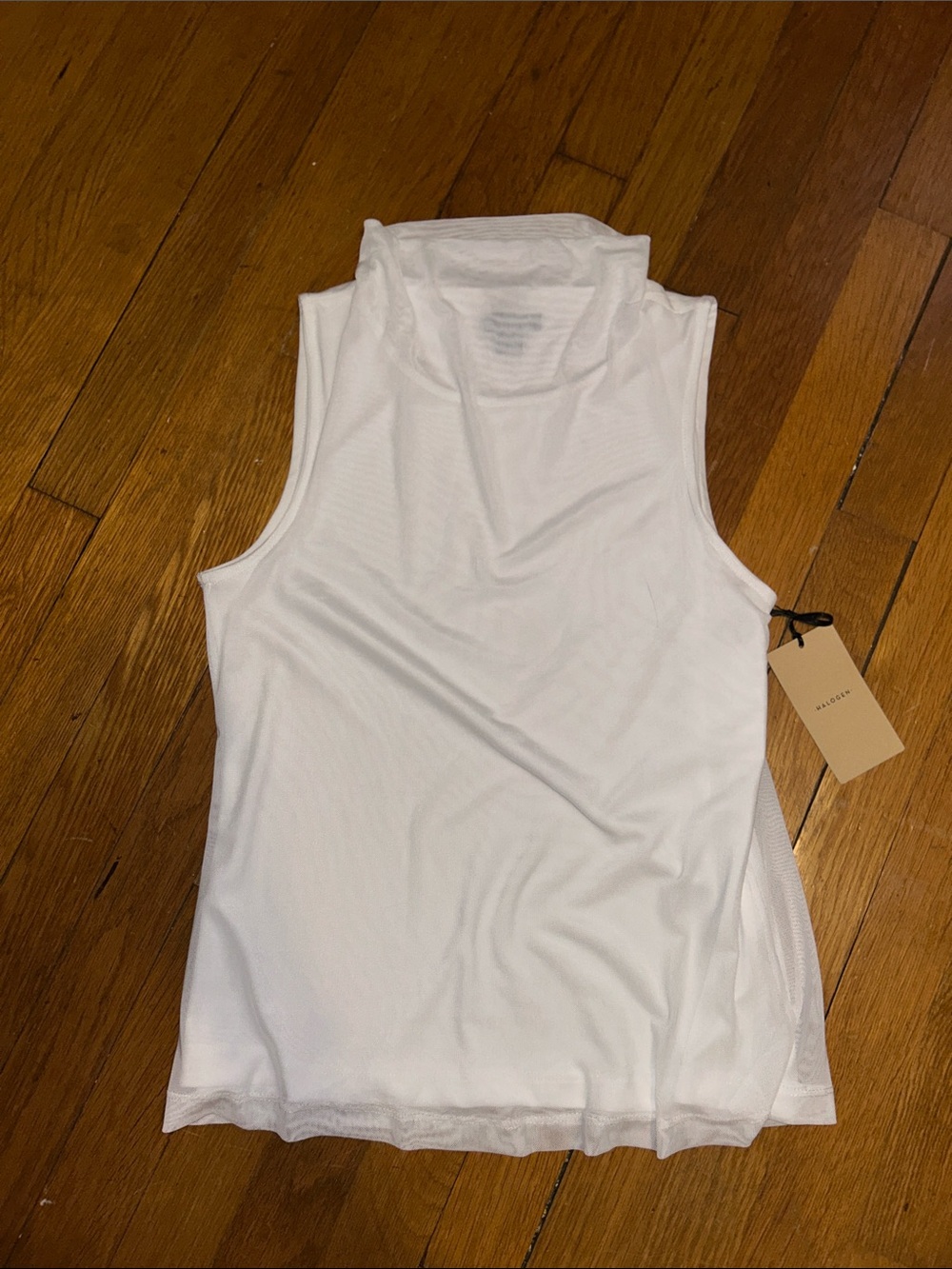 Halogen White Sleeveless Mesh Mock Neck Tank